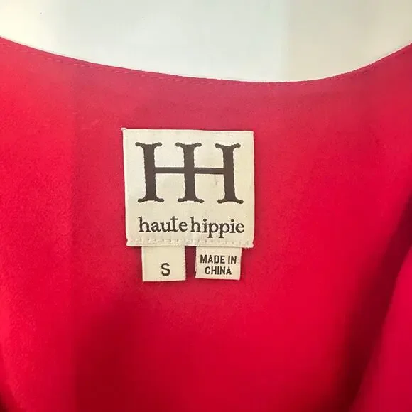 Haute Hippie 100% Silk Cowl Neck Racerback Dress Small Raspberry Red Fairy Party - Picture 5 of 14